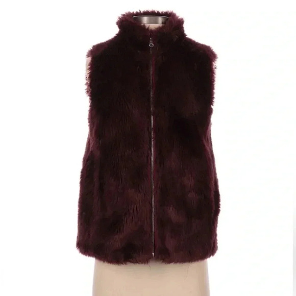 J. Crew | Women's Faux Fur Vest Vivid Burgundy Red Wine Full Zipper Size XXS - Picture 3 of 8